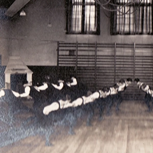 Gymnastic display in gymnasium