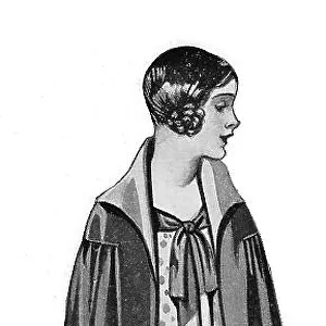 Illustration of a cape worn over a short-skirted dress. Date: 1920s