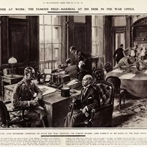 Kitchener sitting his desk in the War Office