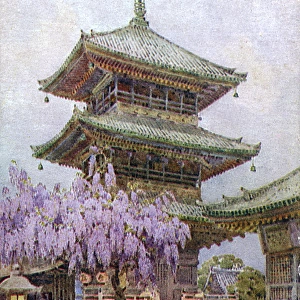 Kyoto, Japan - Pagoda and Wisteria blossom at Kiyomizu-dera