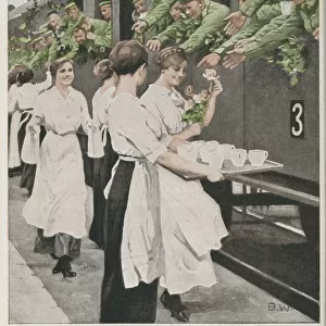 WW2 Austrian Girls Serving Tea to a Train of Troops