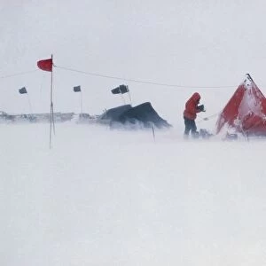 Field camp in Antarctica during a blizzard