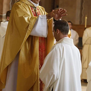Bishop Michel Aupetit conducting deacon ordination in Sainte Genevieves cathedral