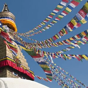 Bouddha (Boudhanath) (Bodnath) in Kathmandu is covered in colourful prayer flags