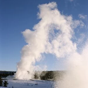 Castle and Sawmill Geysers in eruption in Old Faithful