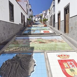 Ceramic tiles showing parts of the Canary Islands, Firgas, Gran Canaria, Canary Islands, Spain, Europe