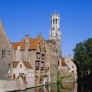 Looking towards the Belfry of Belfort Hallen, Bruges, Belgium
