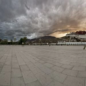 Panorama of dramatic evening sky over the Potala Palace, UNESCO World Heritage Site