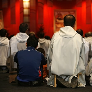Prayer at Taize meeting, Geneva, Switzerland, Europe