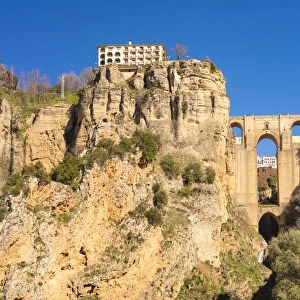 Puente Nuevo Ronda, El Tajo de Ronda in winter on a sunny day, Ronda, Andalucia, Spain
