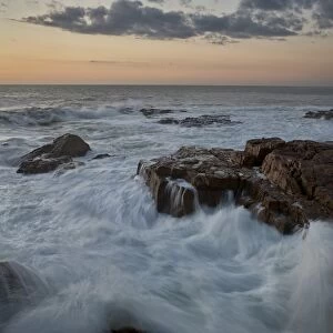 Surf along the rocky coast at sunset, Elands Bay, South Africa, Africa