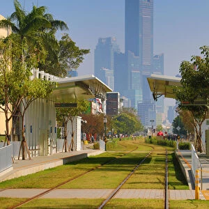 Penglai Pier 2 tram station and the 85 Sky Tower Hotel, Kaohsiung City, Taiwan