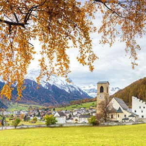 Benedictine Convent of St. John at Müstair in autumn. Val Mustair, Canton Grisons, Switzerland