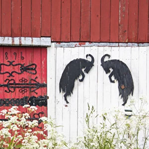 Details of a wooden house of fishermen also known as Rorbu Unstad Vestvagoy Lofoten Islands Norway Europe