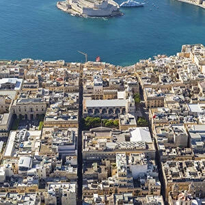 Malta, South Eastern Region, Valletta. Aerial view of Valletta, Grand Harbour