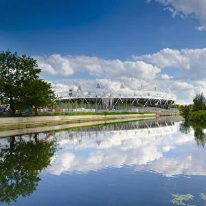 UK, England, London, Hackney Wick, River Lee Navigation and London 2012 Olympic Stadium
