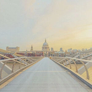 UK, England, London, Millennium Bridge over River Thames and St. Pauls Cathedral