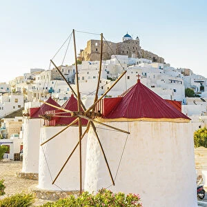 The Windmills and The Venetian Castle of Astypalea, Chora, Astypalaia, Dodecanese, Greek Islands, Greece