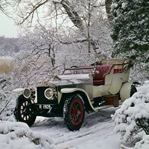 1909 Rolls Royce Silver Ghost in snow at Beaulieu