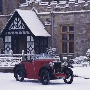 1930 MG M type in snow at Palace House, Beaulieu 1930 MG M type in snow at Palace House, Beaulieu