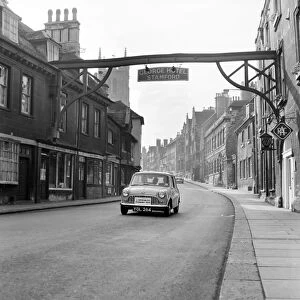 1959 Mini outside George Hotel, Stamford, Lincolnshire