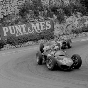 Ferrari 156 Sharknose, Phil Hill leads Richie Ginther through hairpin, 1961 Monaco