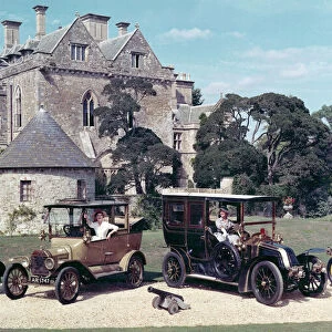 Group of Veteran and Vintage cars outsside Palace House, Beaulieu