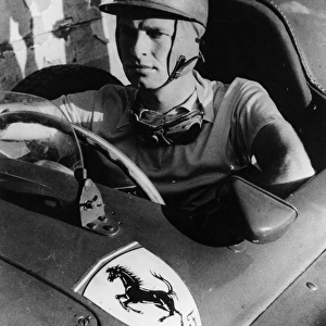 Peter Collins in Ferrari cockpit