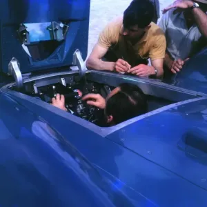 Sir Donald Campbell in cockpit of Bluebird with Ken Norris