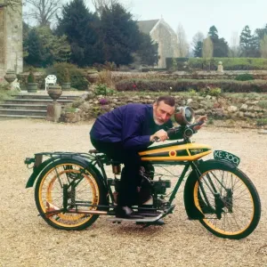 Spike Milligan on 1920 Wooler motorcycle