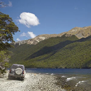 4WD on track around North Mavora Lake, and Livingstone Mountains, Southland, South Island