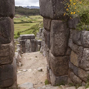 South America, Peru, Cuzco. Fort Sacsayhuaman ruins. (UNESCO World Heritage Site) Credit as