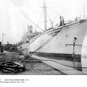 ARMY TRANSPORT SHIP, 1913. The U. S. Army transport ship Meade being loaded at