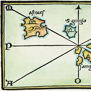 AZORES, 1528. Map of the Azores Islands. Woodcut from Benedetto Bordones Isolario