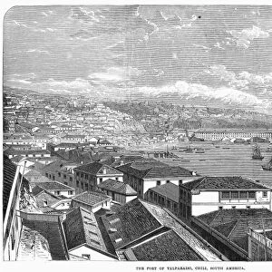 CHILE: VALPARAISO, 1865. The port of Valparaiso, Chile. Wood engraving, English, 1865