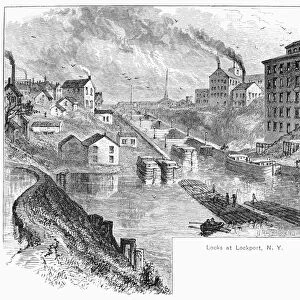 ERIE CANAL: LOCKPORT. Locks on the Erie Canal at Lockport, New York. Engraving, 19th century