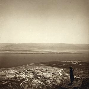 HOLY LAND: DEAD SEA. View of the Dead Sea from Masada cliffs in Palestine. Photograph