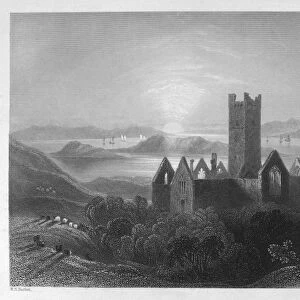 IRELAND: ROSSERK ABBEY. View of the ruins of Rosserk Abbey, on the River Moy, County Mayo, Ireland. Steel engraving, English, c1840, after William Henry Bartlett