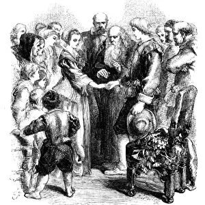 LONGFELLOW: STANDISH, 1859. The Courtship of Miles Standish by Henry Wadsworth Longfellow. Wood engraving by the brothers Dalziel after a drawing by John Gilbert
