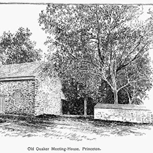 OLD QUAKER MEETING HOUSE in Princeton, New Jersey. Wood engraving, American, 1893