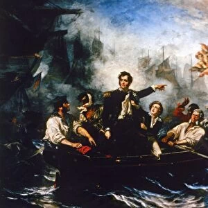 PERRY: NAVAL BATTLE, 1813. Oliver Hazard Perry leaving his badly damaged flagship