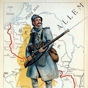 WORLD WAR I: FRENCH POSTER. The French Infantry in Battle. Lithograph poster