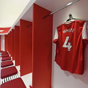Arsenal FC: Ben White's Shirt in Arsenal Changing Room Before Arsenal v Everton Match, Premier League 2022-23
