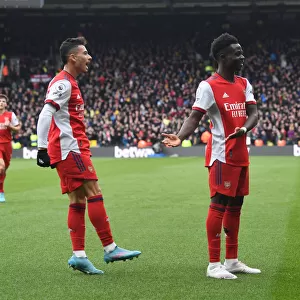 Bukayo Saka and Gabriel Martinelli Celebrate Arsenal's Second Goal vs. Watford (2021-22)