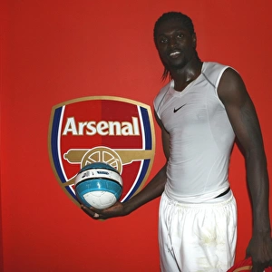 Emmanuel Adebayor (Arsenal) with his hat-trick ball after the match