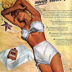 1940s USA tartan suntans sunbathing lotions swim suits swimwear swimming costumes