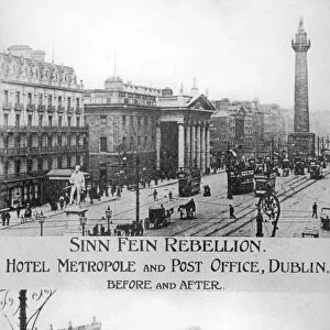 Anti-English Irish uprising, Dublin, May 1916: Hotel Metropole and the Post Office before