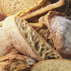 Close-up of a selection of breads and breadsticks