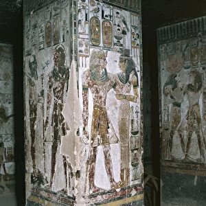 Egypt, Luxor, Valley of the Kings, Tomb of Seti I, entrance with frescoes