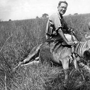Explorer with A Large Antelope. Rhodesia. Africa